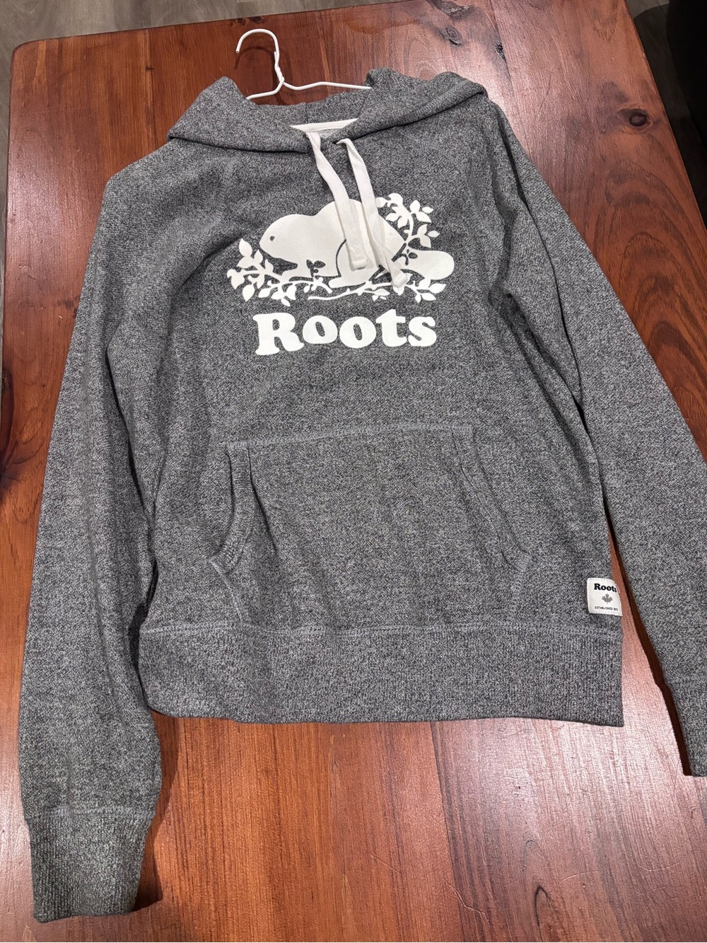 Roots Women’s Gray Crewneck Hoodie with White Logo